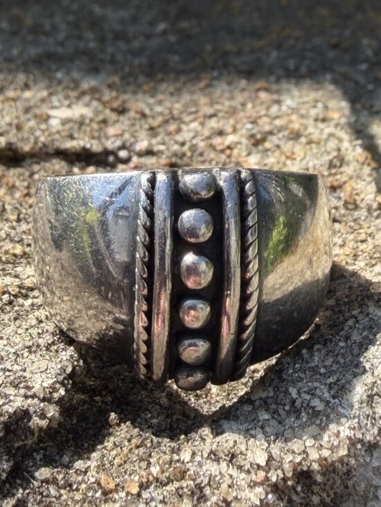 Jewelry - Vintage Sterling Silver 925 Bali Design Ring Size 8 58 Wide Cigar Band Bohemian